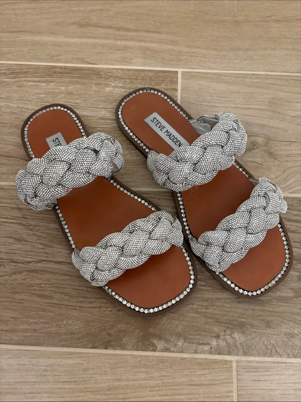 Steve Madden Silver Braided Double-Strap Slide Sandals